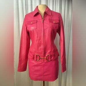 VTG Wilson’s Leather Maxima Women’s Fuschia Pink Outfit Jacket SM Skirt SZ 2